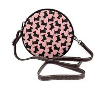 Hnnkloy Scottish Terrier Pattern Pink Black, PU Leather Shoulder Bag, Round Crossbody Bag - Circle Purse for Women