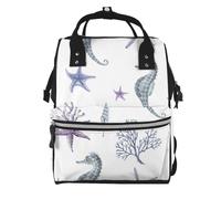 Hnnkloy Seahorse Coral Starfish Sea Summer, Large Capacity Mummy Backpack Diaper Bag Travel Backpack for Outdoor