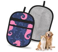 Hnnkloy Seahorse Silhouette Starfish, 2 Pack Pet Hair Removal Gloves For Bed,Carpet,Clothes,Sofa,Static Grooming Glove For Dogs & Cats