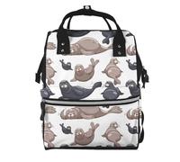 Hnnkloy Seals Illustration Sea Lion, Large Capacity Mummy Backpack Diaper Bag Travel Backpack for Outdoor