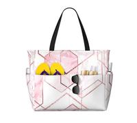 Hnnkloy Seamless Geometric Pattern With Gold Glitter Lines And Rose Marble, Large Capacity Beach Bag Travel Shoulder Bag For Women - Waterproof Tote Handbag