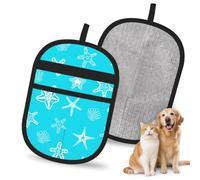 Hnnkloy Seashells Starfishes Blue, 2 Pack Pet Hair Removal Gloves For Bed,Carpet,Clothes,Sofa,Static Grooming Glove For Dogs & Cats