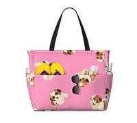 Hnnkloy Shih Tzu Pink Polka Dot, Large Capacity Beach Bag Travel Shoulder Bag For Women - Waterproof Tote Handbag