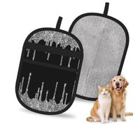 Hnnkloy Silver Glitter Drips Sparkle Black, 2 Pack Pet Hair Removal Gloves For Bed,Carpet,Clothes,Sofa,Static Grooming Glove For Dogs & Cats