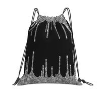 Hnnkloy Silver Glitter Drips Sparkle Black, Drawstring Backpack Unisex Sport Gym Bag Casual Daypack Drawstring Sackpack