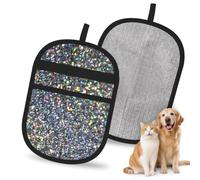 Hnnkloy Silver Glitter Rainbow Sparkle, 2 Pack Pet Hair Removal Gloves For Bed,Carpet,Clothes,Sofa,Static Grooming Glove For Dogs & Cats
