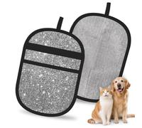 Hnnkloy Silver Glitter Sparkles, 2 Pack Pet Hair Removal Gloves For Bed,Carpet,Clothes,Sofa,Static Grooming Glove For Dogs & Cats