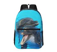 Hnnkloy Smiling Face Dolphins Printed, 17 Inch Backpack With Pockets Casual Daypack Water Resistant School Bag