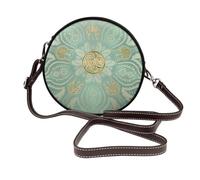 Hnnkloy Soft Sage Green And Gold Celtic Mandala, PU Leather Shoulder Bag, Round Crossbody Bag - Circle Purse for Women