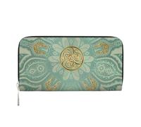 Hnnkloy Soft Sage Green and Gold Celtic Mandala, PU Leather Wallets Large Capacity Clutch Wallet for Men Women
