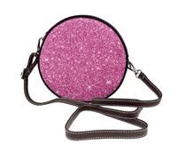 Hnnkloy Sparkling Pink Glitter, PU Leather Shoulder Bag, Round Crossbody Bag - Circle Purse for Women