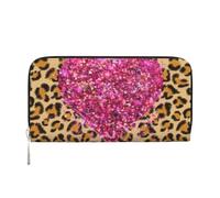 Hnnkloy Sparkling Pink Hearts and Leopard Print, PU Leather Wallets Large Capacity Clutch Wallet for Men Women