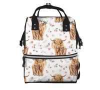 Hnnkloy Spring Pink Floral Scottish Highland Cow, Large Capacity Mummy Backpack Diaper Bag Travel Backpack for Outdoor