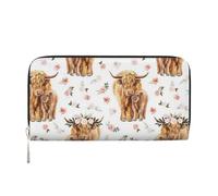 Hnnkloy Spring Pink Floral Scottish Highland Cow, PU Leather Wallets Large Capacity Clutch Wallet for Men Women