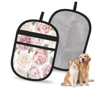 Hnnkloy Spring Season Pink Flowers Floral, 2 Pack Pet Hair Removal Gloves For Bed,Carpet,Clothes,Sofa,Static Grooming Glove For Dogs & Cats