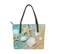Hnnkloy Starfish And Seashell Pattern,PU Leather Handbag Large Capacity Tote Bag Women's Shoulder Bag for Work Travel