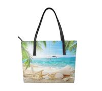 Hnnkloy Starfish Beach Sea Palms Printed,PU Leather Handbag Large Capacity Tote Bag Women's Shoulder Bag for Work Travel
