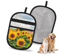Hnnkloy Sunflower Field, 2 Pack Pet Hair Removal Gloves For Bed,Carpet,Clothes,Sofa,Static Grooming Glove For Dogs & Cats