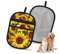 Hnnkloy Sunflower Patterns, 2 Pack Pet Hair Removal Gloves For Bed,Carpet,Clothes,Sofa,Static Grooming Glove For Dogs & Cats