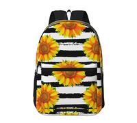 Hnnkloy Sunflowers On Black And White Stripes Background, 17 Inch Backpack With Pockets Casual Daypack Water Resistant School Bag