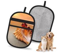 Hnnkloy Sunset Over The Sea The Shell Conch, 2 Pack Pet Hair Removal Gloves For Bed,Carpet,Clothes,Sofa,Static Grooming Glove For Dogs & Cats