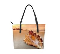 Hnnkloy Sunset Over The Sea The Shell Conch,PU Leather Handbag Large Capacity Tote Bag Women's Shoulder Bag for Work Travel