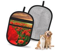 Hnnkloy Sunset Poppy Field, 2 Pack Pet Hair Removal Gloves For Bed,Carpet,Clothes,Sofa,Static Grooming Glove For Dogs & Cats