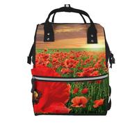 Hnnkloy Sunset Poppy Field, Large Capacity Mummy Backpack Diaper Bag Travel Backpack for Outdoor