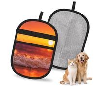 Hnnkloy Sunset With Sea Waves Printed, 2 Pack Pet Hair Removal Gloves For Bed,Carpet,Clothes,Sofa,Static Grooming Glove For Dogs & Cats