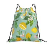 Hnnkloy Teal Lemon And Leaf Printed, Drawstring Backpack Unisex Sport Gym Bag Casual Daypack Drawstring Sackpack