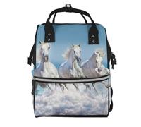 Hnnkloy Three White Horses, Large Capacity Mummy Backpack Diaper Bag Travel Backpack for Outdoor