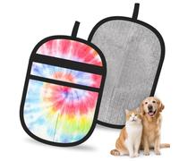 Hnnkloy Tie Dye Rainbow Spiral Swirl, 2 Pack Pet Hair Removal Gloves For Bed,Carpet,Clothes,Sofa,Static Grooming Glove For Dogs & Cats
