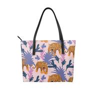 Hnnkloy Tigers In The Jungle,PU Leather Handbag Large Capacity Tote Bag Women's Shoulder Bag for Work Travel