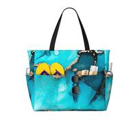 Hnnkloy Trendy Abstract Teal Gold Swirls, Large Capacity Beach Bag Travel Shoulder Bag For Women - Waterproof Tote Handbag