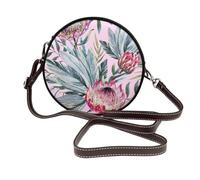 Hnnkloy Tropical Protea Pattern, PU Leather Shoulder Bag, Round Crossbody Bag - Circle Purse for Women