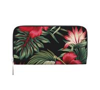 Hnnkloy Tropical Vintage Red Hibiscus Strelitzia Floral, PU Leather Wallets Large Capacity Clutch Wallet for Men Women