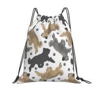 Hnnkloy Trotting Briards And Paw Prints, Drawstring Backpack Unisex Sport Gym Bag Casual Daypack Drawstring Sackpack