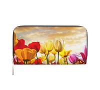 Hnnkloy Tulip Flower Sunset, PU Leather Wallets Large Capacity Clutch Wallet for Men Women