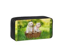 Hnnkloy Two Dogs in A Basket Printed, Big Capacity Pencil Case Portable Pen Pouch Stationery Bag for School Office