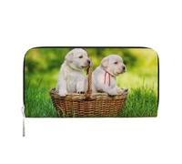 Hnnkloy Two Dogs in A Basket Printed, PU Leather Wallets Large Capacity Clutch Wallet for Men Women