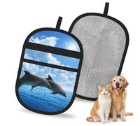 Hnnkloy Two Dolphins, 2 Pack Pet Hair Removal Gloves For Bed,Carpet,Clothes,Sofa,Static Grooming Glove For Dogs & Cats
