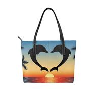 Hnnkloy Two Dolphins Jumping Shaped Heart,PU Leather Handbag Large Capacity Tote Bag Women's Shoulder Bag for Work Travel