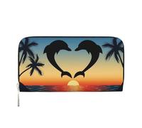 Hnnkloy Two Dolphins Jumping Shaped Heart, PU Leather Wallets Large Capacity Clutch Wallet for Men Women