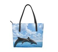 Hnnkloy Two Dolphins,PU Leather Handbag Large Capacity Tote Bag Women's Shoulder Bag for Work Travel