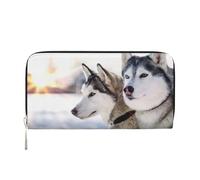 Hnnkloy Two Siberian Husky Dogs, PU Leather Wallets Large Capacity Clutch Wallet for Men Women