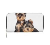 Hnnkloy Two Yorkshire Terrier Puppies, PU Leather Wallets Large Capacity Clutch Wallet for Men Women
