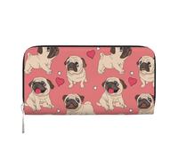 Hnnkloy Valentine's Day Heart Pug Dog, PU Leather Wallets Large Capacity Clutch Wallet for Men Women