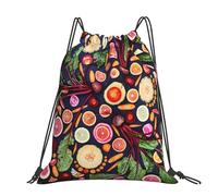 Hnnkloy Vegan Live Fruits Vegetables Print, Drawstring Backpack Unisex Sport Gym Bag Casual Daypack Drawstring Sackpack