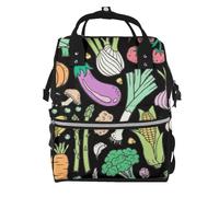 Hnnkloy Vegetables Food Doodle On Dark, Large Capacity Mummy Backpack Diaper Bag Travel Backpack for Outdoor