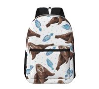 Hnnkloy Watercolor Brown Walrus, 17 Inch Backpack With Pockets Casual Daypack Water Resistant School Bag